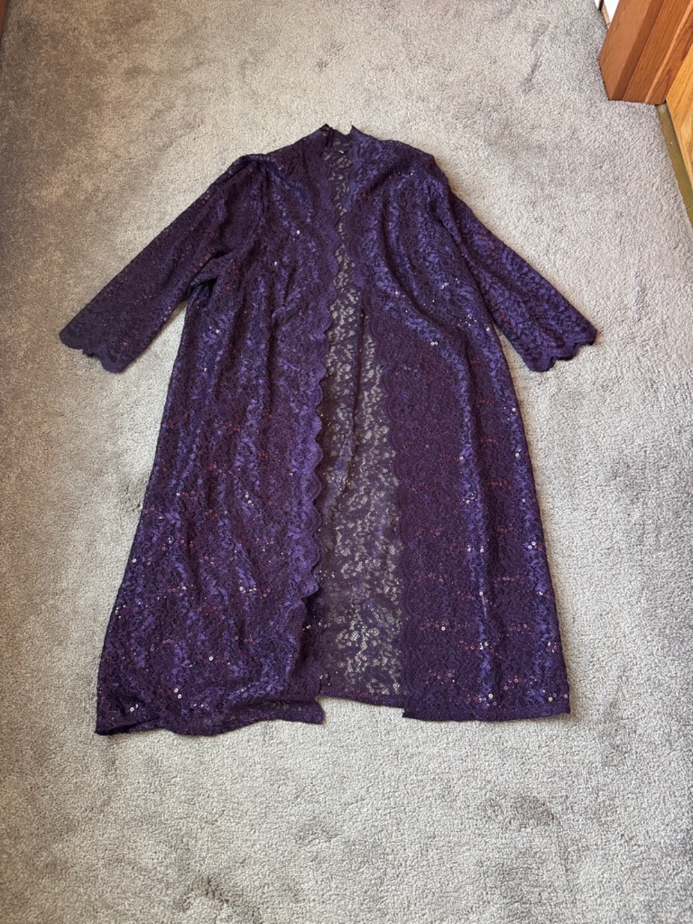 Purple Sequin Lace Overlay Jacket Sheer Sleeve Party SIZE 14